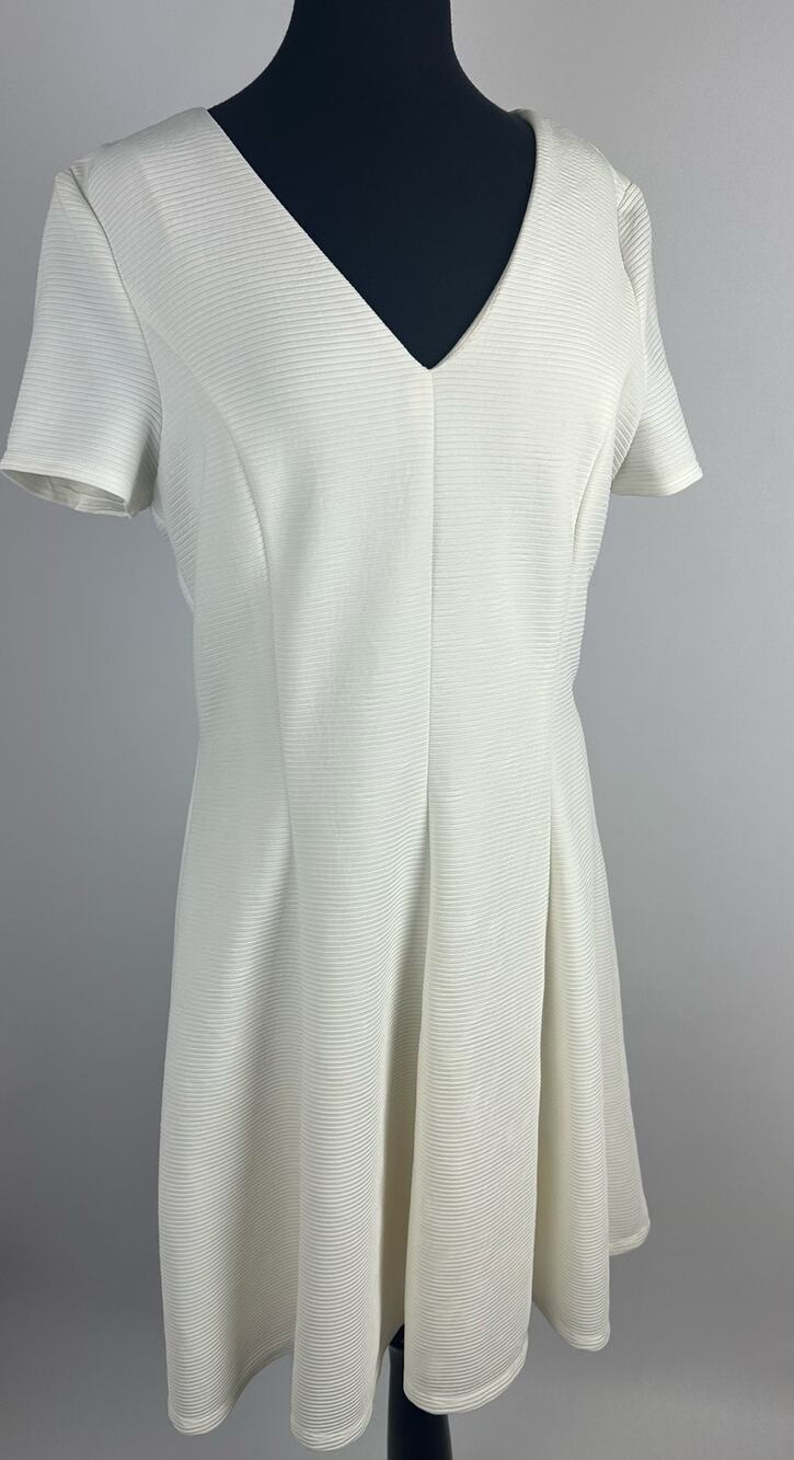 Hutch Anthropologie White Ribbed Fit & Flare Pleated Midi Dress XL Minimalist